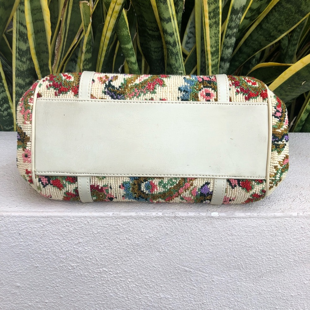 Floral Paisley Embroidery Purse Carpet Bag Mary Poppins Vintage 60s 70s Pink - Picture 7 of 8